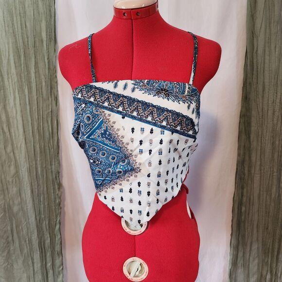 Blue‎ Silky Bandana Style Wrap Top Ties in the Back Summer Blouse Shein Size XL - Picture 1 of 5